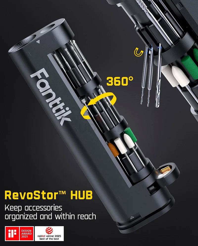 Rotary Tool Kit - 25,000RPM Brushless Motor, 5-Speed Precision Control, Portable Mini Engraver with 35 Accessories and 360° Magnetic RevoStor Hub, DIY Polishing Drilling Cutting