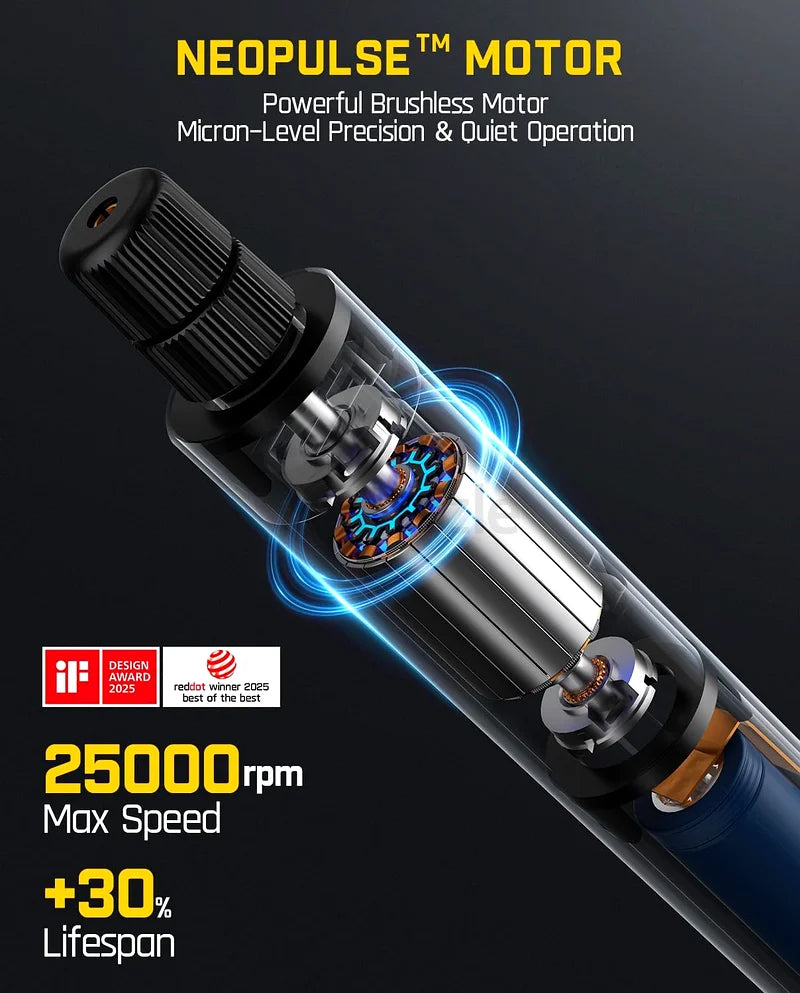 Rotary Tool Kit - 25,000RPM Brushless Motor, 5-Speed Precision Control, Portable Mini Engraver with 35 Accessories and 360° Magnetic RevoStor Hub, DIY Polishing Drilling Cutting